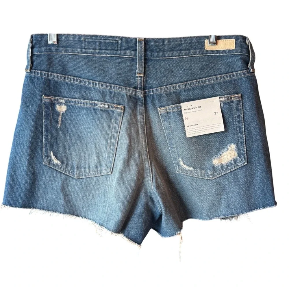 AG Adriano Goldschmied Alexxis Denim Shorts Distressed Raw Hem Size 32 New